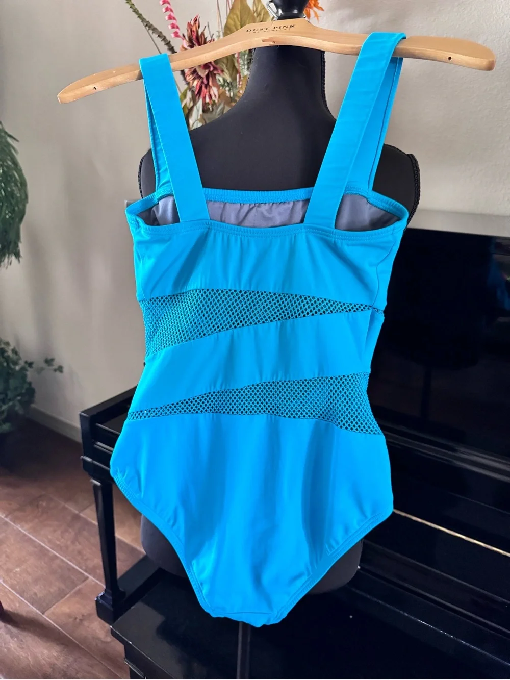 DKNY Swim Turquoise Bathing Suit with Mesh Cutouts - Picture 2 of 4